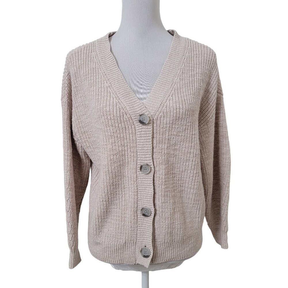 Loft Size MP Oatmeal Colored 4 Button Cardigan Sweater